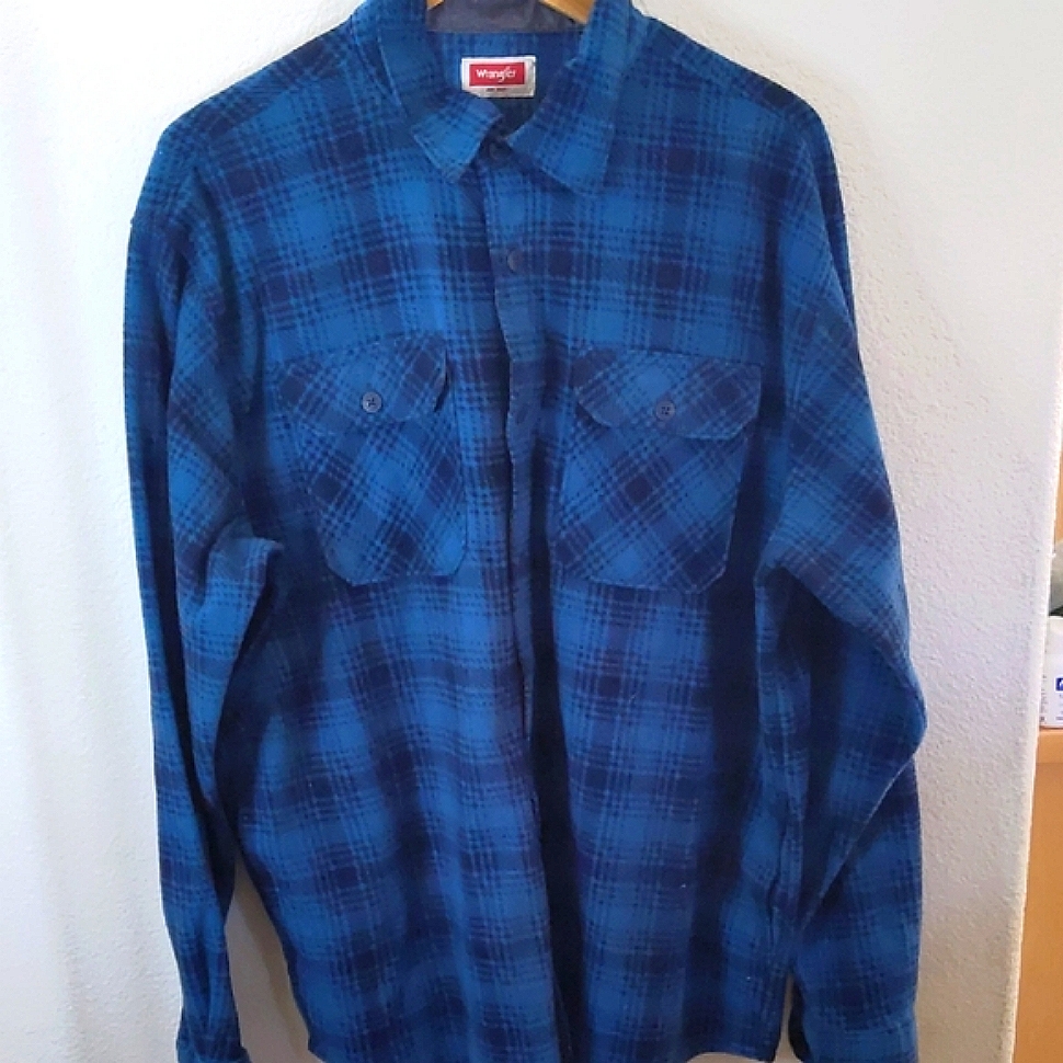 Wrangler Flannel Navy Checkered Shirt Jacket Xl Tall Camping Fishing Western